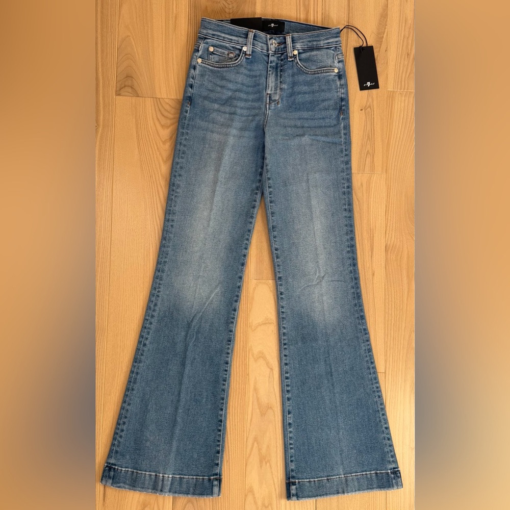 7 For All Mankind Tailorless Dojo Jeans Women's Flare Leg Trousers NWT Size 24 - Picture 3 of 7